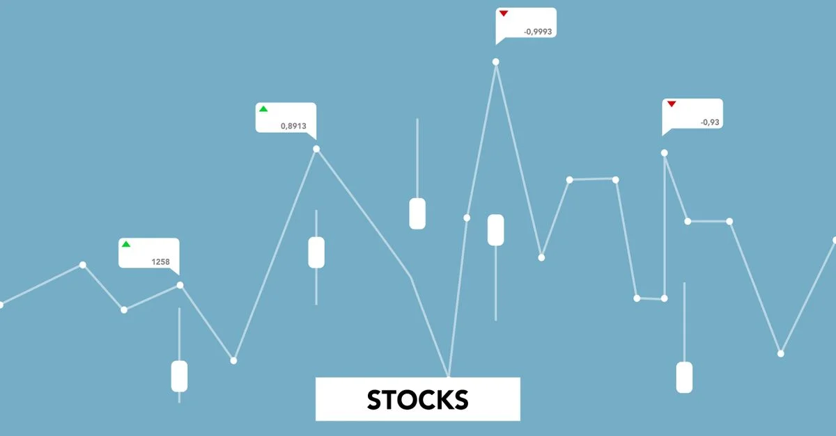 Graphique représentant les tendances du marché boursier avec des indicateurs en chandelier et en ligne.